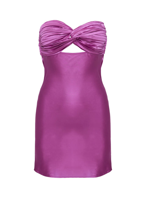 front view of model wearing Princess Polly Faviola Mini Dress Purple Sweetheart Neckline 