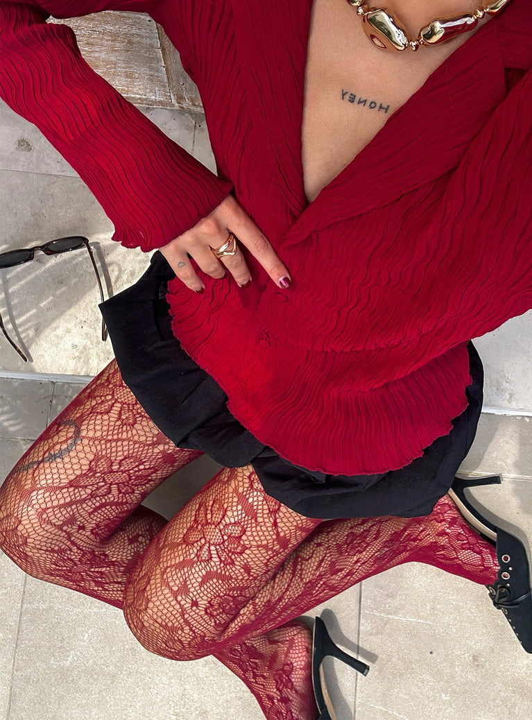 Fior Lace Stockings Red