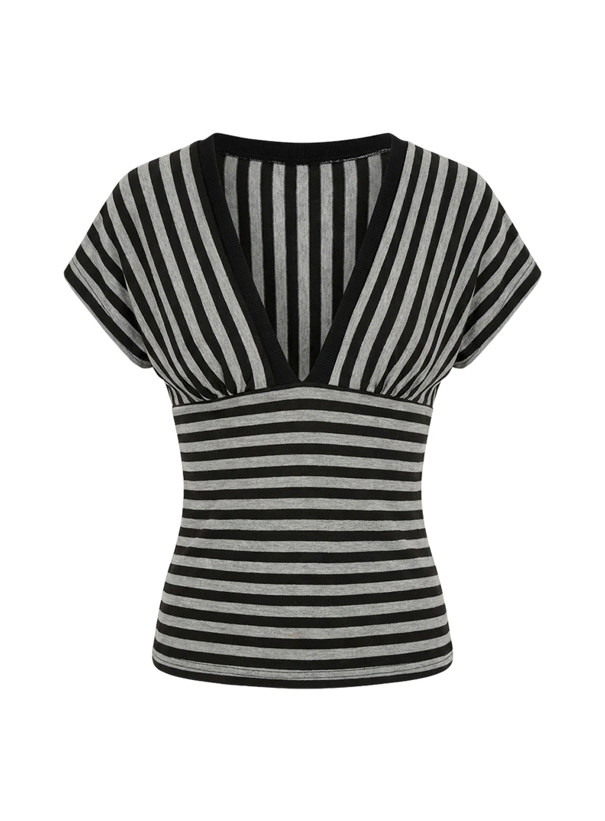 Eleanorre Batwing V Neck Top Grey Stripe
