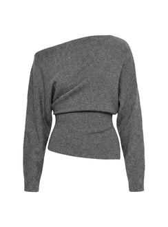 Kaelith Off-Shoulder Strickpullover Dunkelgrau