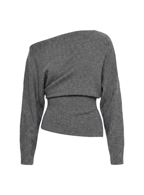 Kaelith Off-Shoulder Strickpullover Dunkelgrau