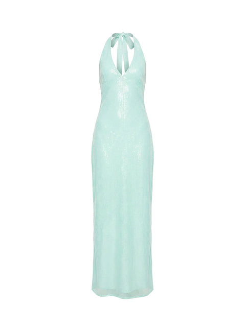 Isanna Halter Sequin Maxi Dress Jelly Mint