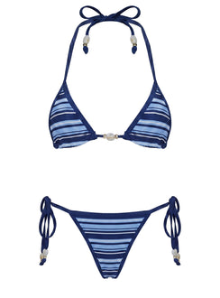 Mikaya Beaded Tie Side Bikini Bottoms Navy Stripe