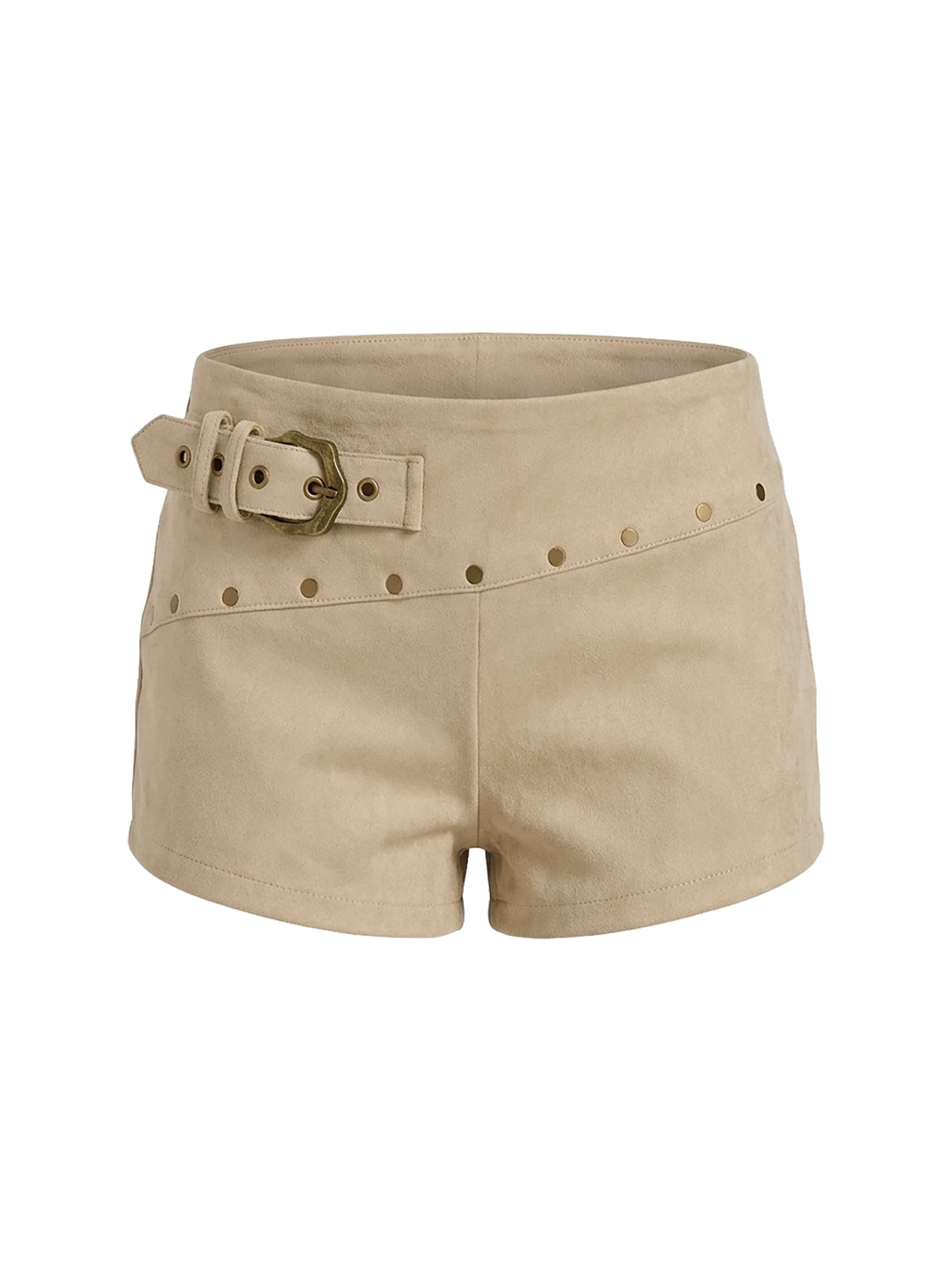 Romey Studded Faux Suede Micro Shorts Sand