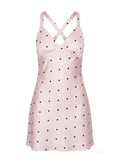 Rosabelle Satin Mini Dress Pink Polka Dot
