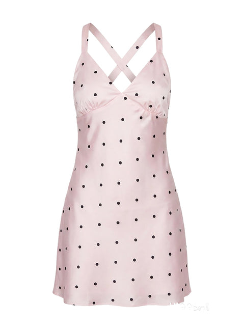 Rosabelle Satin Mini Dress Pink Polka Dot