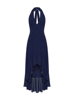 Agata Halter Frill Maxi Dress Navy