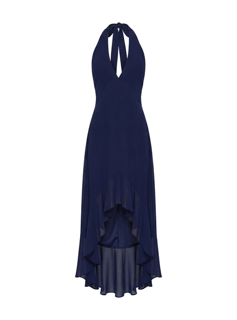 Agata Halter Frill Maxi Dress Navy