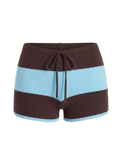 Ahani Low Rise Knit Shorts Blue / Brown