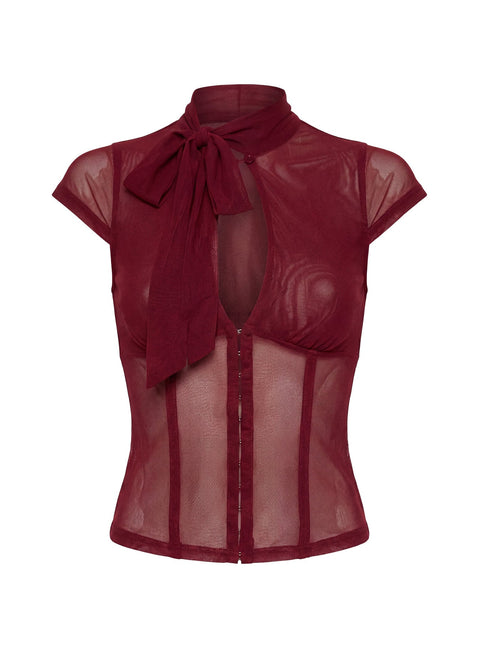 Anistasia Mesh Keyhole Corset Top Burgundy