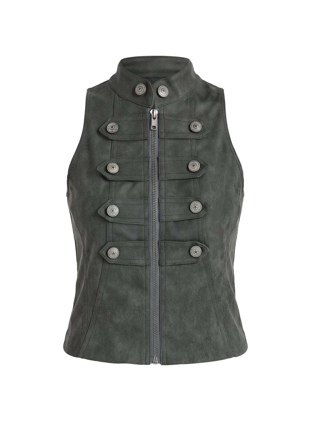 Ashtonn Sleeveless Faux Leather Military Top Black