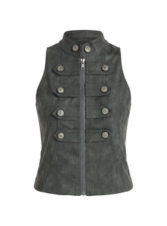 Ashtonn Sleeveless Faux Leather Military Top Black
