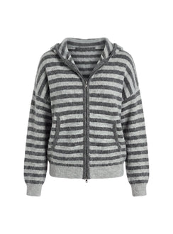 Aubry Oversized True Knit Hoodie Grey Stripe