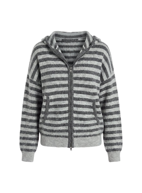 Aubry Oversized True Knit Hoodie Grey Stripe
