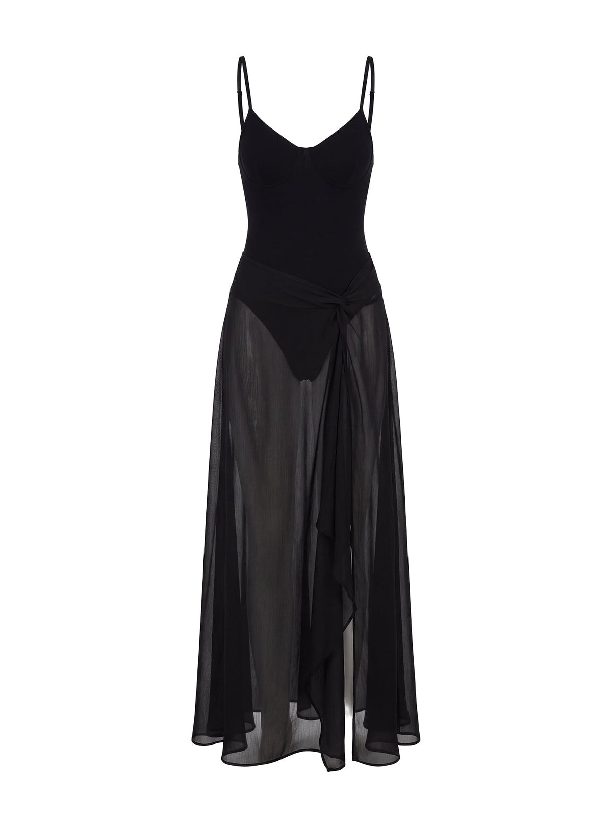 Avra Sheer Bodysuit Maxi Dress Black