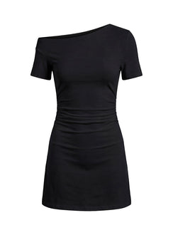 Avriana Off Shoulder T-Shirt Mini Dress Black