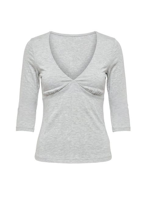 Back To Friends V Neck 3/4 Sleeve Top Grey Marle