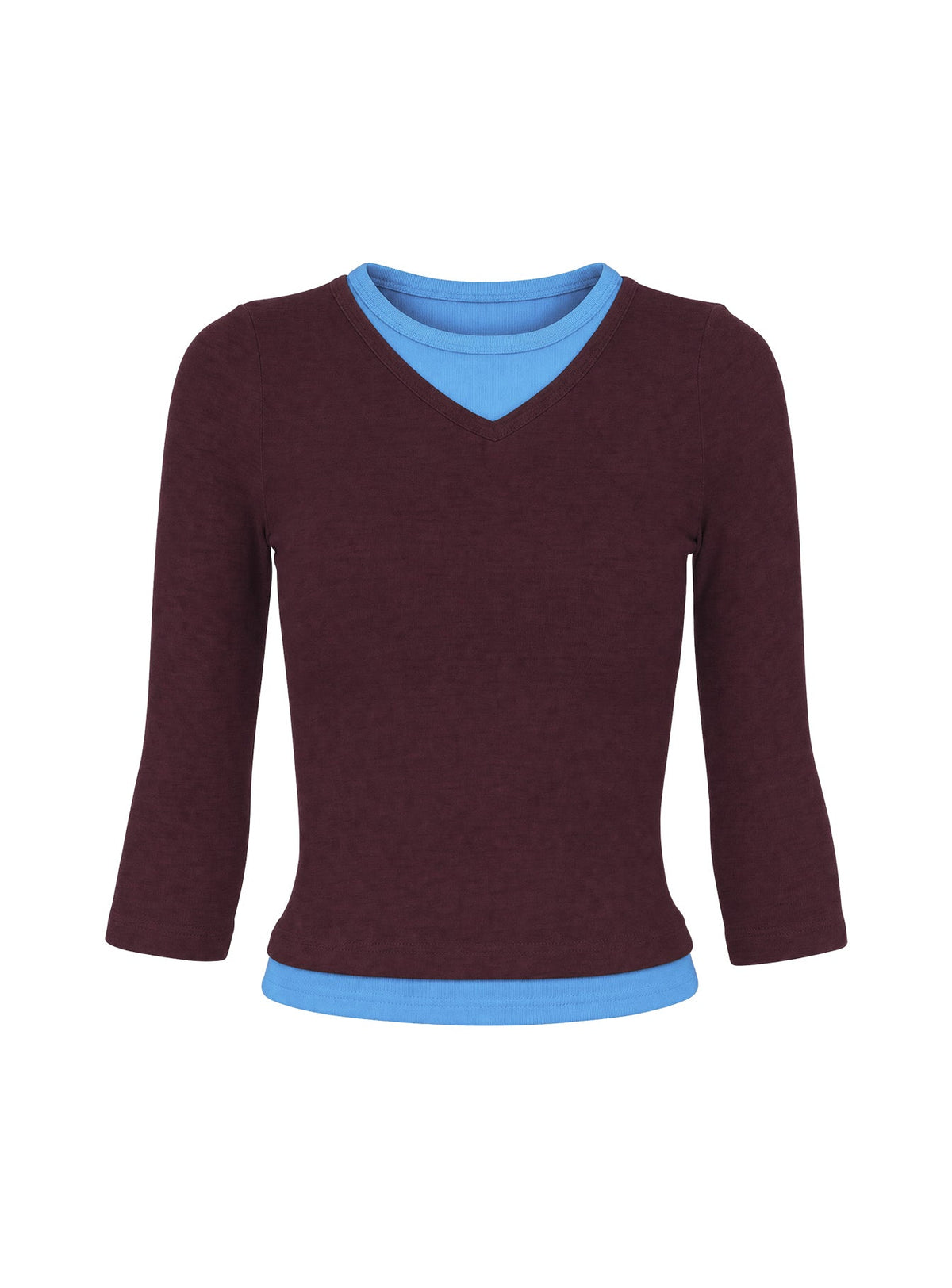 Briellah Layered 3/4 Sleeve Top Plum / Blue