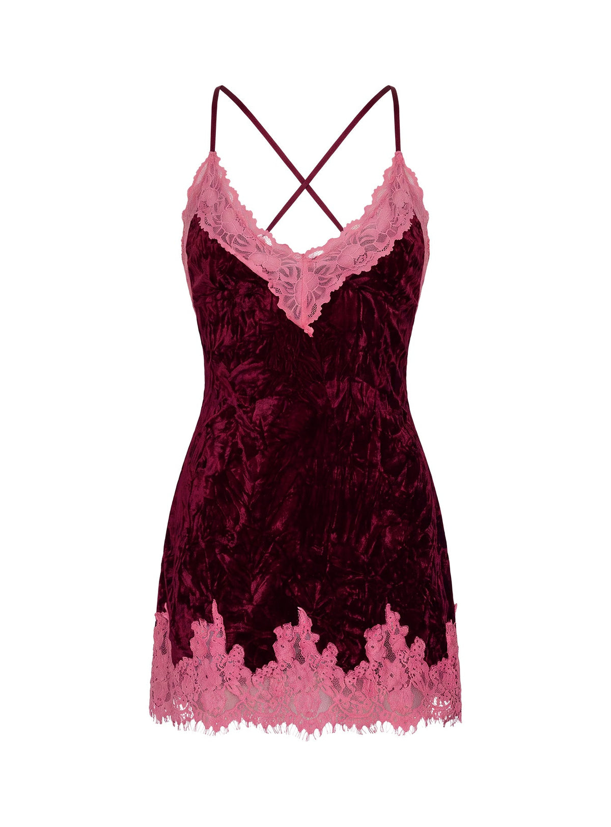 Call My Lover Velvet Lace Slip Mini Dress Plum / Pink