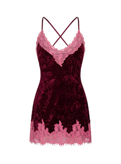 Call My Lover Velvet Lace Slip Mini Dress Plum / Pink