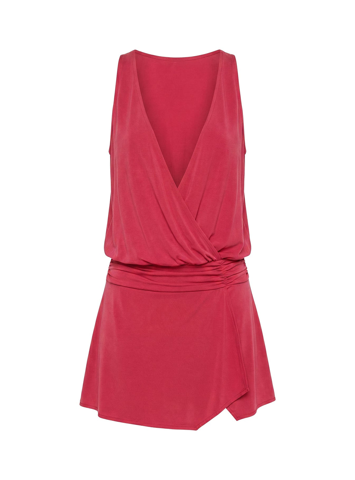 Carissima Drape Plunge Mini Dress Guava