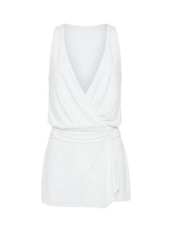 Carissima Drape Plunge Mini Dress White