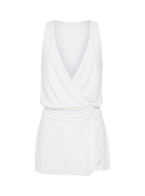 Carissima Drape Plunge Mini Dress White