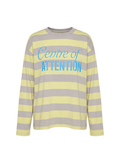 Centre Of Attention Oversized Graphic Long Sleeve Top Yellow / Grey Stripe