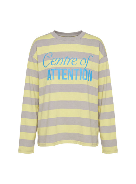 Centre Of Attention Oversized Graphic Long Sleeve Top Yellow / Grey Stripe