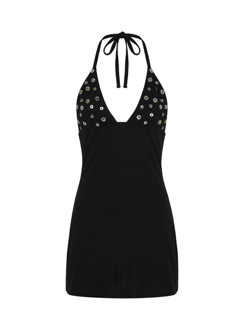 Chyna Halter Button Mini Dress Black