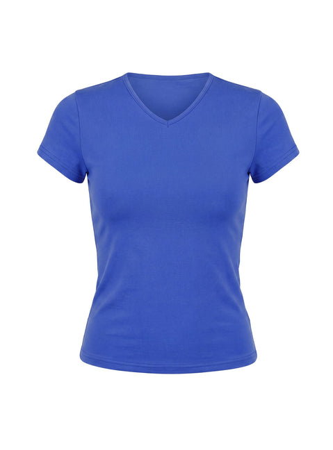 Daily Define High V Neck Short Sleeve Top Blue