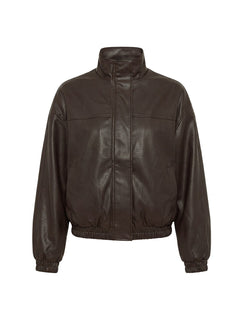 Dialtone Funnel Neck Faux Leather Jacket Washed Brown