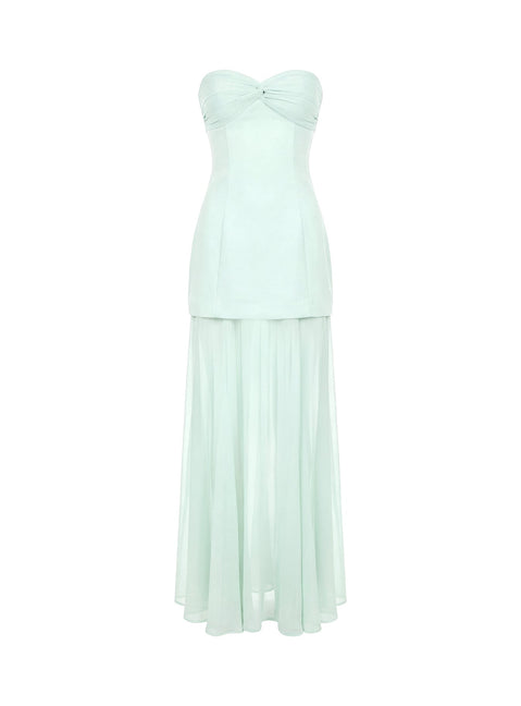 Flashy Sheer Chiffon Strapless Maxi Dress Green