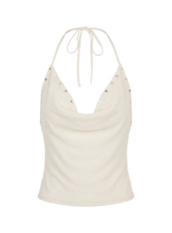 Gemmina Halter Sequin Top Cream
