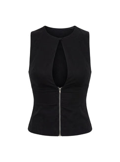 Heleena Zip Through Top Black