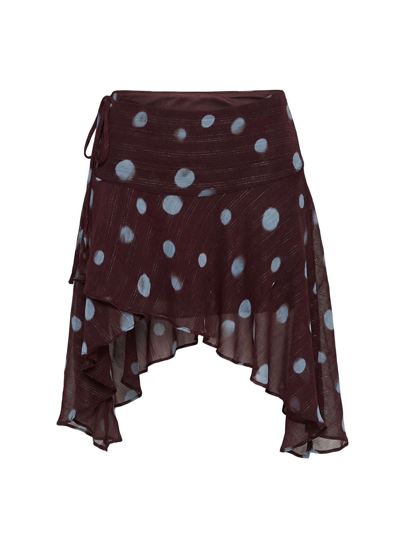 Hevenna Asymmetrical Chiffon Mini Skirt Brown / Blue Polka
