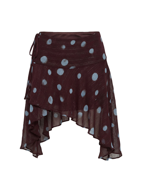 Hevenna Asymmetrical Chiffon Mini Skirt Brown / Blue Polka