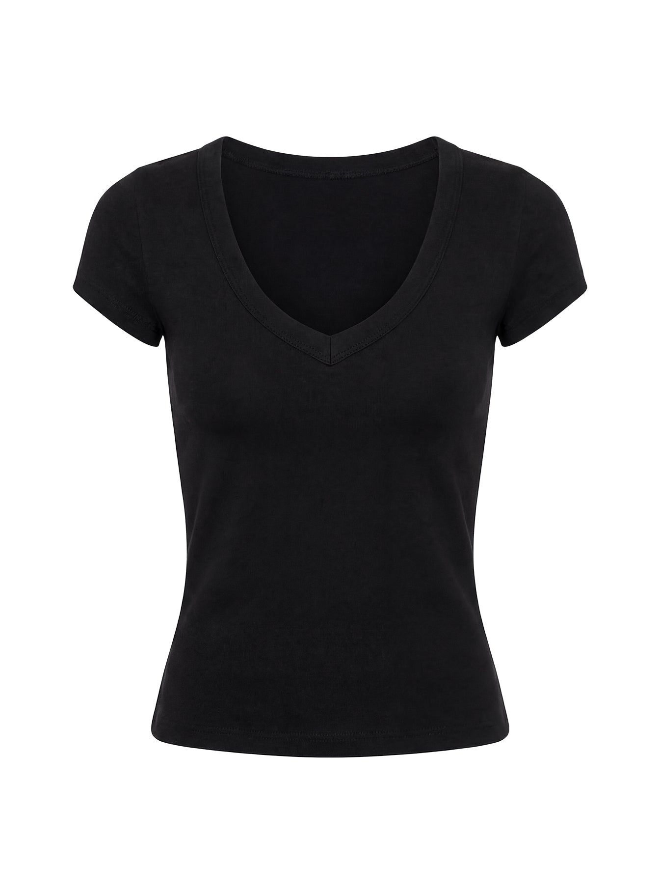 Daily Define Deep V Short Sleeve Top Black