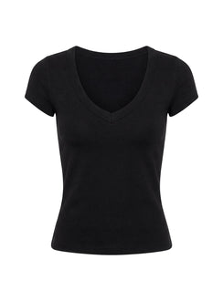 Daily Define Deep V Short Sleeve Top Black