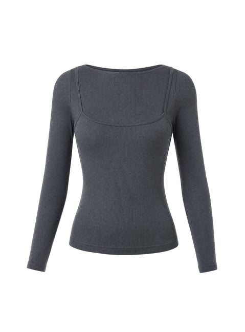 Isibella Layered Long Sleeve Top Charcoal