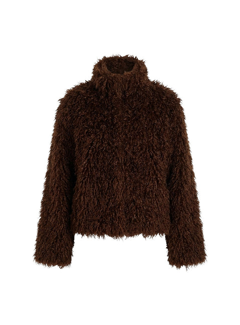 Kaiero Oversized Faux Fur Shag Jacket Brown