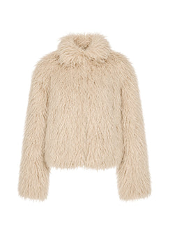 Kaiero Oversized Faux Fur Shag Jacket Cream