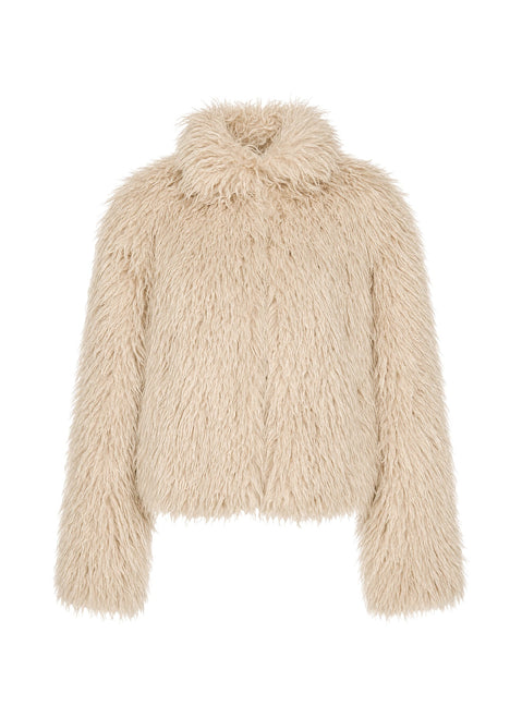 Kaiero Oversized Faux Fur Shag Jacket Cream