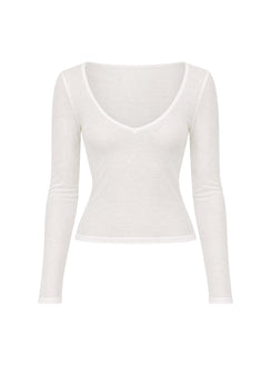 Kaiyah Sheer V Neck Long Sleeve Top White
