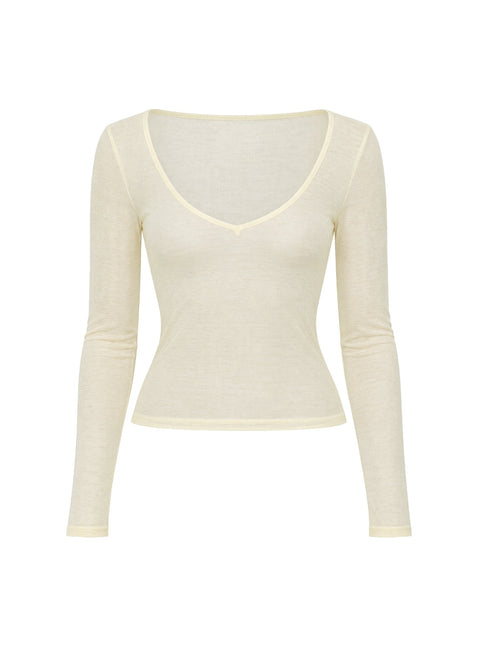 Kaiyah Sheer V Neck Long Sleeve Top Yellow