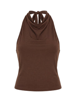 Katiana High Neck Cowl Top Brown