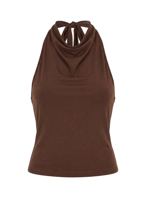 Katiana High Neck Cowl Top Brown