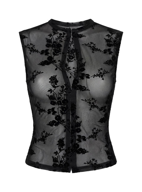 Kelira Sheer-Top mit Cut-Outs in Schwarz