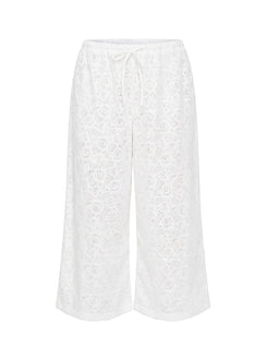 Kiss Me Quick 3/4 Lace Drawstring Pants in White with mid-rise flat lay Princess Polly