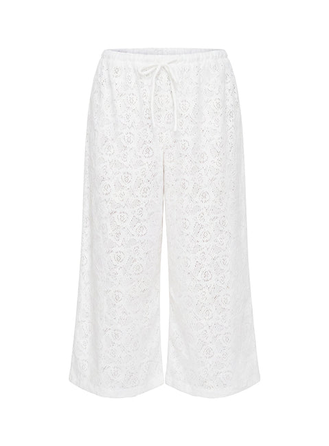 Kiss Me Quick 3/4 Lace Drawstring Pants in White with mid-rise flat lay Princess Polly